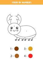 Color cute stag beetle by numbers. Worksheet for kids. vector