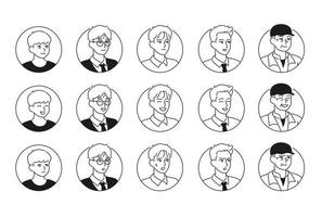 male face icons with various expressions and styles. hand drawn style vector design illustrations.