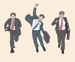 los hombres de traje corren con entusiasmo. ilustraciones de diseño de vectores de estilo dibujado a mano.