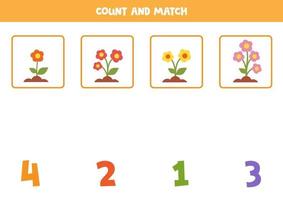 Math worksheet for kids. Counting game with cute cartoon colorful flowers. vector