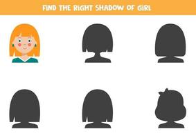 encuentra la sombra correcta de la linda chica de dibujos animados. vector