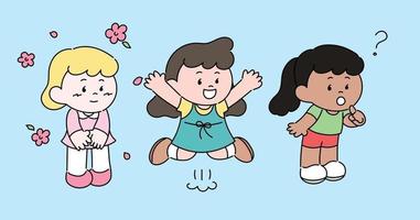 Cute girl characters are doing various poses. hand drawn style vector design illustrations.