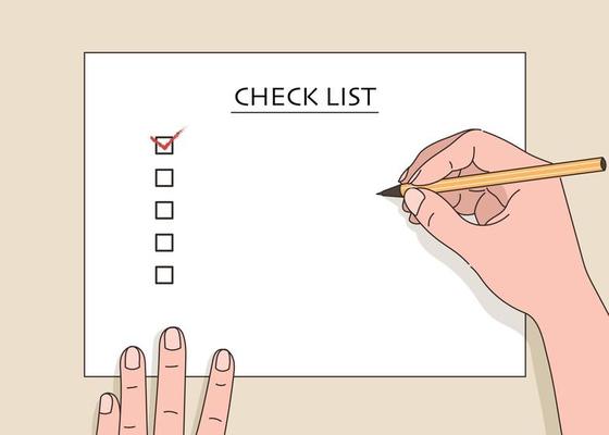 A hand writing a checklist on white paper. hand drawn style vector design illustrations.