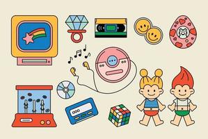 Toys and objects from the 80s. outline simple vector illustration.