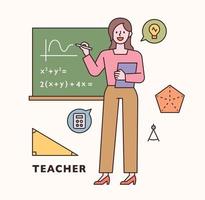 Teacher character and icon set. flat design style minimal vector illustration.