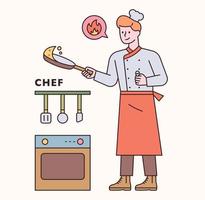 personaje de chef y conjunto de iconos. Ilustración de vector mínimo de estilo de diseño plano.