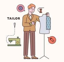 Tailor character and icon set. flat design style minimal vector illustration.