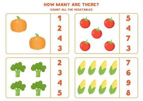 Count the amount of vegetables and circle the right answer. vector