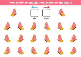 How many butterflies fly to the left and how many to the right. vector