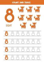 Worksheet for learning numbers with cute foxes. Number 8. vector