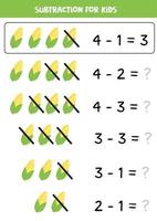 Subtracting corncobs. Educational math game for kids. vector