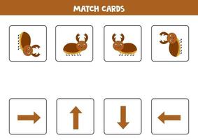 Left, right, up or down. Spatial orientation with cute stag beetle. vector