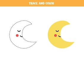 Trace and color cute crescent. Worksheet for kids. vector