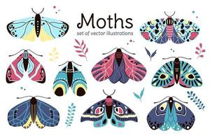 Moth Illustrations, Flat Decorative Children Style vector