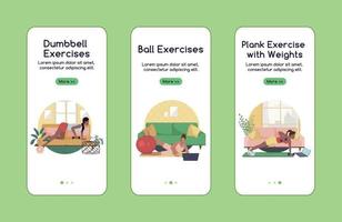 Exercise break from work onboarding mobile app screen flat vector template