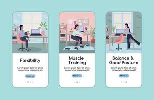 Workout in workplace onboarding mobile app screen flat vector template