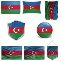 conjunto de la bandera nacional de azerbaiyán en diferentes diseños sobre un fondo blanco. ilustración vectorial realista. vector