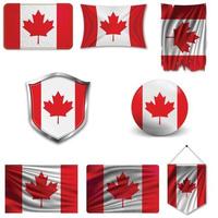 conjunto de la bandera nacional de canadá en diferentes diseños sobre un fondo blanco. ilustración vectorial realista. vector