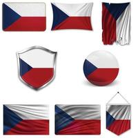 Set of the national flag of Czech republic in different designs on a white background. Realistic vector illustration.