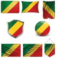Set of the national flag of Congo in different designs on a white background. Realistic vector illustration.