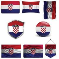 conjunto de la bandera nacional de croacia en diferentes diseños sobre un fondo blanco. ilustración vectorial realista. vector