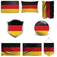 Set of the national flag of Germany in different designs on a white background. Realistic vector illustration.