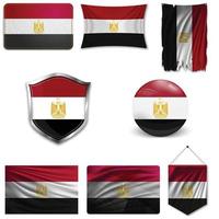 Set of the national flag of Egypt in different designs on a white background. Realistic vector illustration.