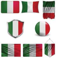 Set of the national flag of Italy in different designs on a white background. Realistic vector illustration.