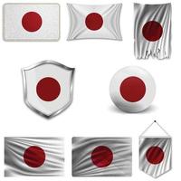 Set of the national flag of Japan in different designs on a white background. Realistic vector illustration.