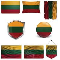 Set of the national flag of Lithuania in different designs on a white background. Realistic vector illustration.