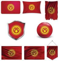 Set of the national flag of Kyrgyzstan in different designs on a white background. Realistic vector illustration.