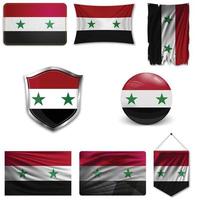 Set of the national flag of Syria in different designs on a white background. Realistic vector illustration.