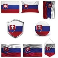 Set of the national flag of Slovakia in different designs on a white background. Realistic vector illustration.