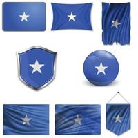 conjunto de la bandera nacional de somalia en diferentes diseños sobre un fondo blanco. ilustración vectorial realista. vector