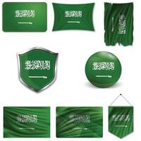 Set of the national flag of Saudi Arabia in different designs on a white background. Realistic vector illustration.