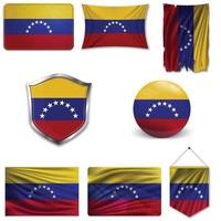 Set of the national flag of Venezuela in different designs on a white background. Realistic vector illustration.