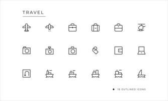 Travel icon set with outlined style vector