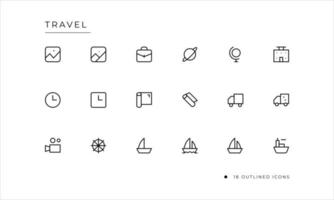 Travel icon set with outlined style vector