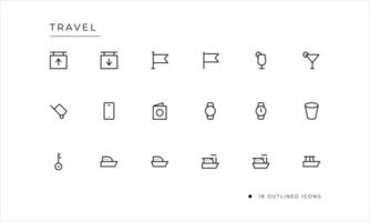 Travel icon set with outlined style vector