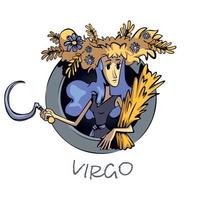 Virgo zodiac sign woman flat cartoon vector illustration. Astrological symbol personality, girl in floral wreath. Ready to use 2d character for commercial, printing design. Isolated concept icon