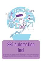 SEO automation tool poster flat silhouette vector template. Brochure, booklet one page concept design with cartoon characters. Search engine optimization bot flyer, leaflet with text space
