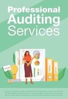 Professional auditing services poster flat vector template. Financial analysis, business analytics brochure, booklet one page concept design with cartoon characters. Accounting flyer, leaflet