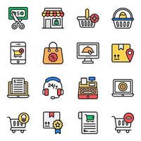 conjunto de iconos de compras y comercio en línea vector