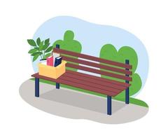 Box of fired employee in park bench 2D vector web banner, poster