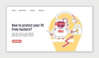 Bad bot landing page flat silhouette vector template. Malicious malware homepage layout. Protecting PC from hackers one page website interface with cartoon outline character. Web banner, webpage