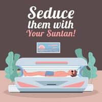 Tanning social media post mockup. Seduce them with your suntan phrase. Web banner design template. Solarium booster, content layout with inscription. Poster, print ads and flat illustration vector