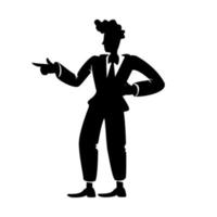 Handsome guy flirting, having fun black silhouette vector illustration. Confident old school male person pose. Retro style man gesturing 2d cartoon character shape for commercial, animation, printing