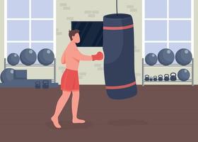 Boxing training flat color vector illustration