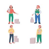 Christmas holiday delivery flat color vector character set