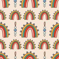 Bohemian, modern boho chic seamless pattern with hand drawn abstract rainbows in scandinavian style vector